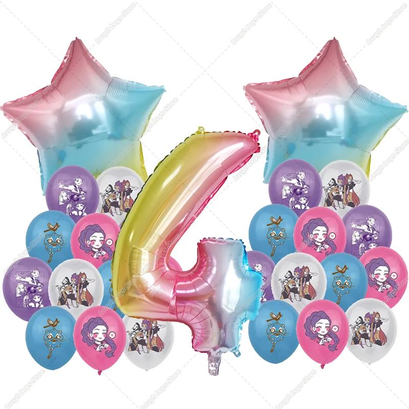 Decoración De Cumpleaños Temática Anime Rumi Hunters - Incluye Toppers Para Pastel Y Cupcakes, Globos Y Pancarta | 30 Piezas
