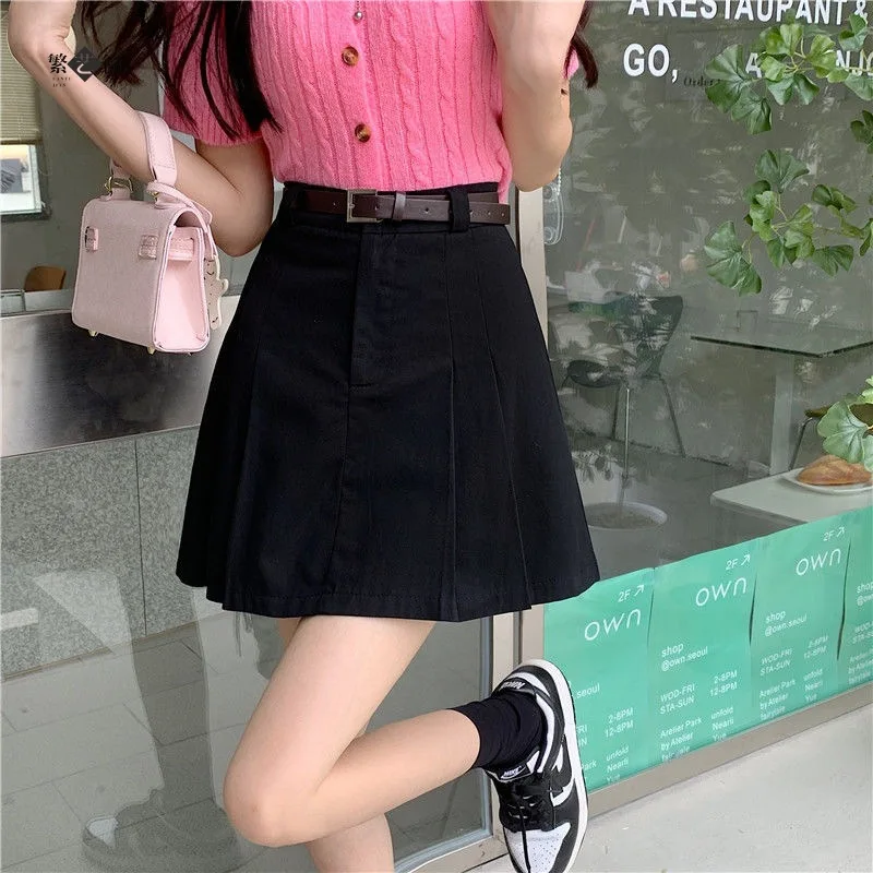 Y2k Khaki Pleated Skirt 2023 Spring and Summer Casual High-waisted Slim Skirts for Women Korean Fashion Womens Clothing