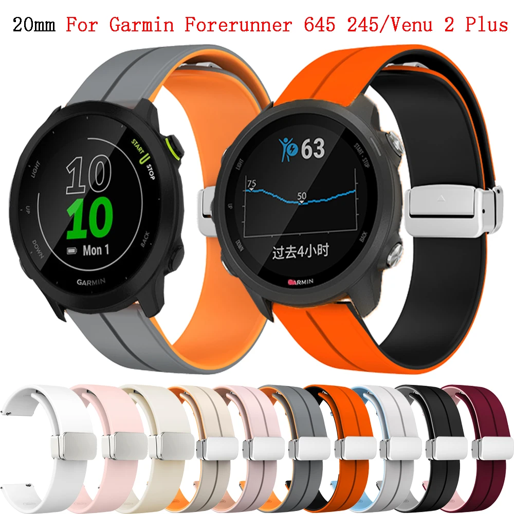 

20mm Silicone Watch Strap Watchband for Garmin Forerunner 645 245 158 55 Smart Bracelet Band For Venu 2 Plus/SQ 2/vivoactive 3