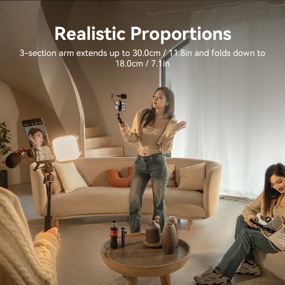 SmallRig 스마트폰 브이로그 삼각대 키트, 삼각대 및 셀카봉 기능 결합, 컴팩트 휴대용 키트, 조명 및 마이크 포함