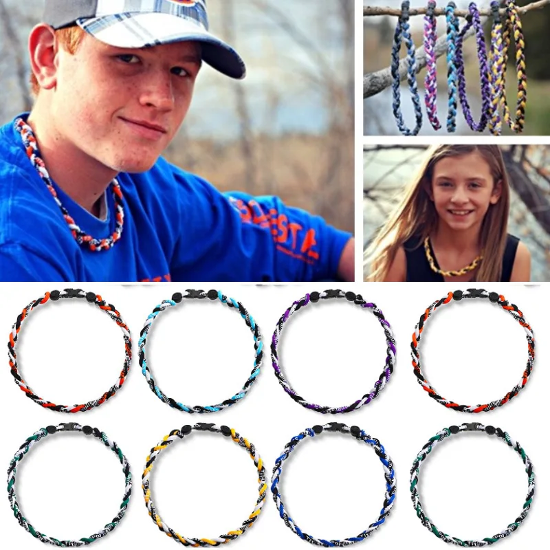 

New arrival baseball silicone sports 3 rope Braid nylon titanium necklaces