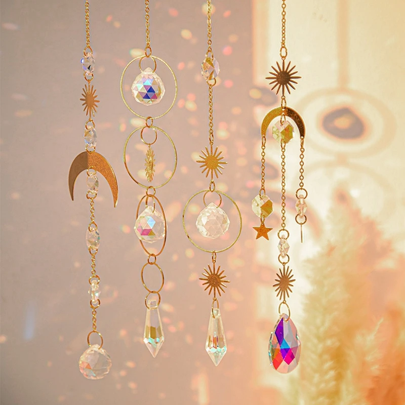 Sun Catcher Star Moon Light Catcher Window Pendant Decoration Home Hanging Wind Chime Crystal Pendant