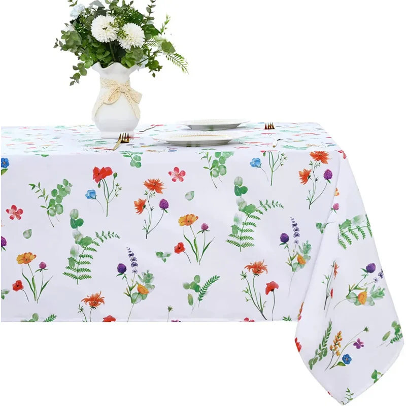 

Summer Green Leaves Flower Rectangular Tablecloths Kitchen Table Decor Washable Waterproof Tablecloth Wedding Party Decoration