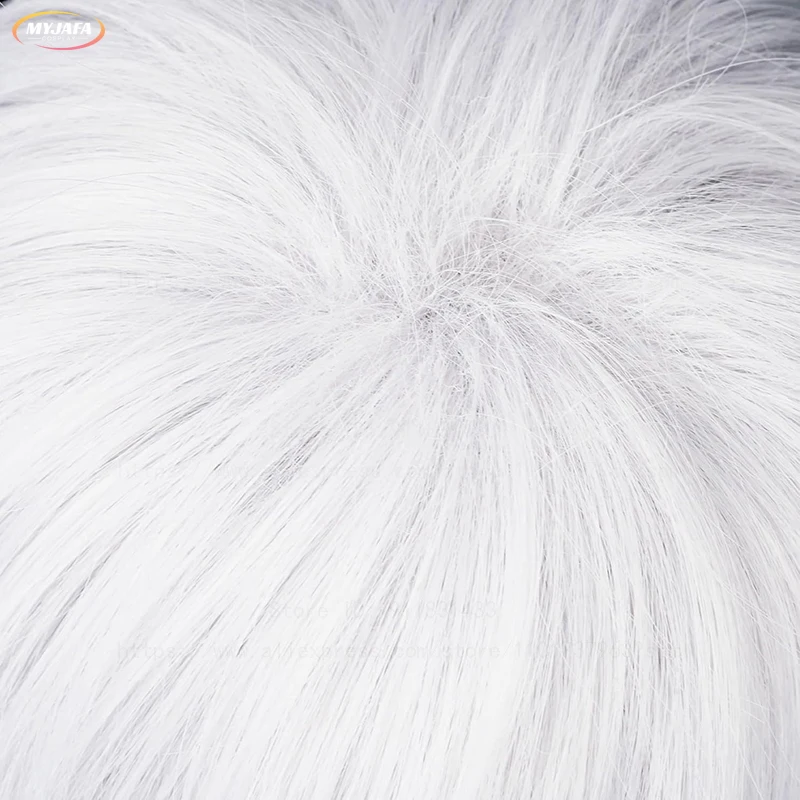 Hochwertige Anime Killua Zoldyck Cosplay Perücke 30 cm kurze silberweiße flauschige hitzebeständige Kunsthaar-Party-Perücken + Perückenkappe – Detail 7