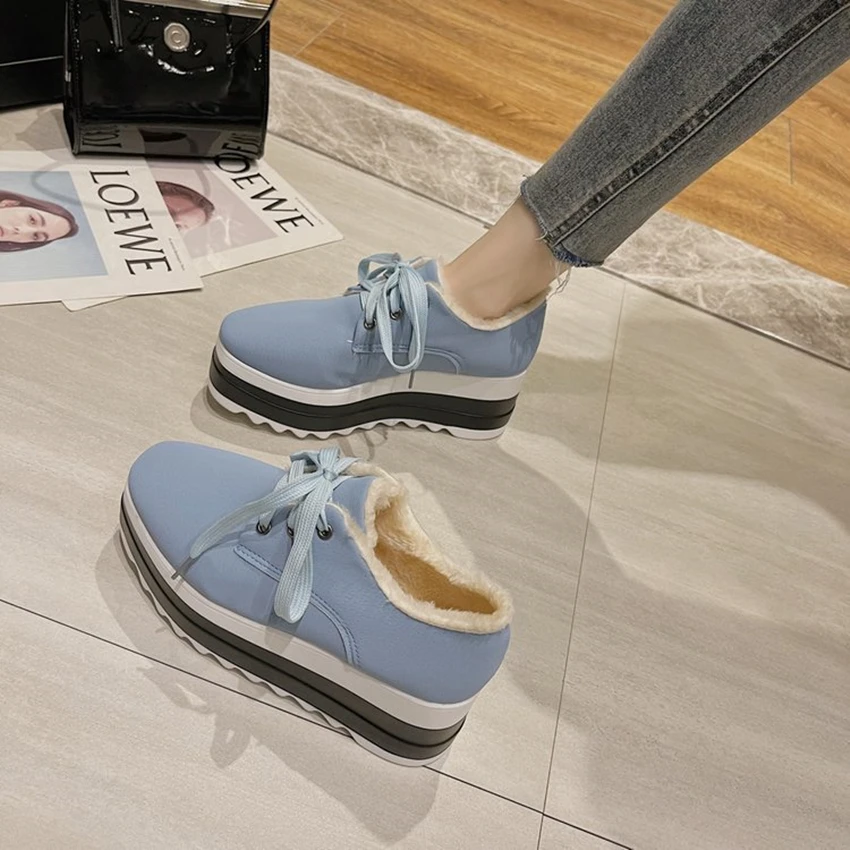2024 New Synthetic Sock Furry Heels Warm Platform Wedge Boots Women Spring Autumn Shoes Plush Winter Females Ankle Booties