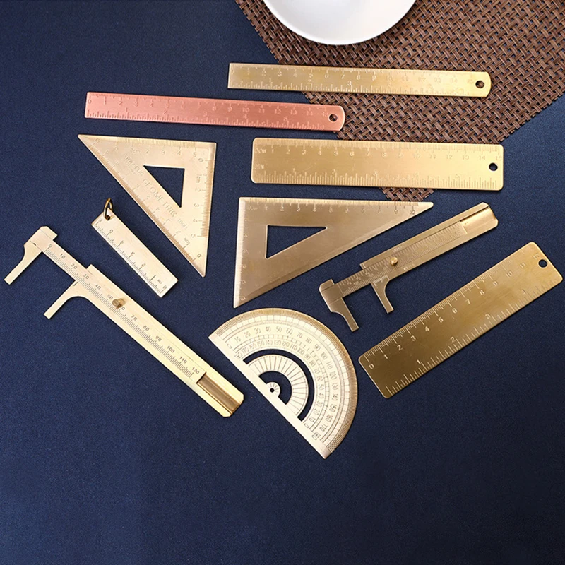 

15cm Vintage Brass Straight Ruler For Student Creative Metal Triangle Ruler Protractor Stationery Measuring Tool School Supplies