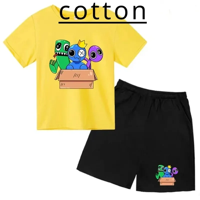 Summer Rainbow Friend Printed Short Sleeved Children T-shirt + Shorts 2pcs Set 3-12 Years Boy Girl Clothing Kid  Fashion Suit 2
