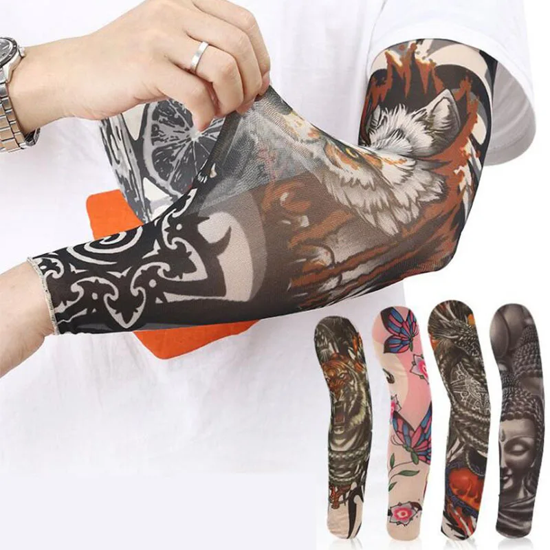 

1PC Street Tattoo Arm Sleeves Sun UV Protection Arm Cover Seamless Outdoor Riding Sunscreen Arm Sleeves Glover For Men Women