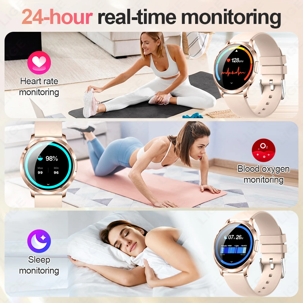 LIGE Women Smart Watch AMOLED Screen Watches Ladies Heart Rate Sleep Monitor Sports Fitness Bracelet Smartwatch for Android iOS