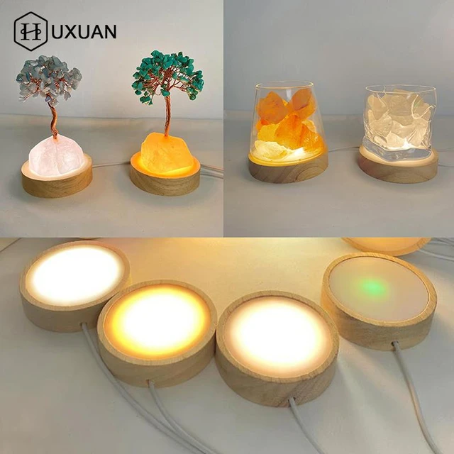 Base lumineuse LED en bois, base ronde lumineuse LED colorée + lumière  chaude, présentoir de bureau