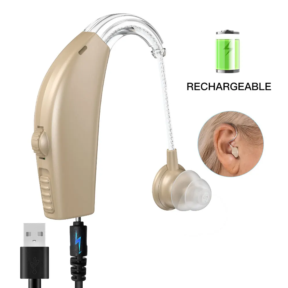 Noise Reduction Sound Amplifier Bte Hearing Aid-Single Piece Rechargeable For Deafness