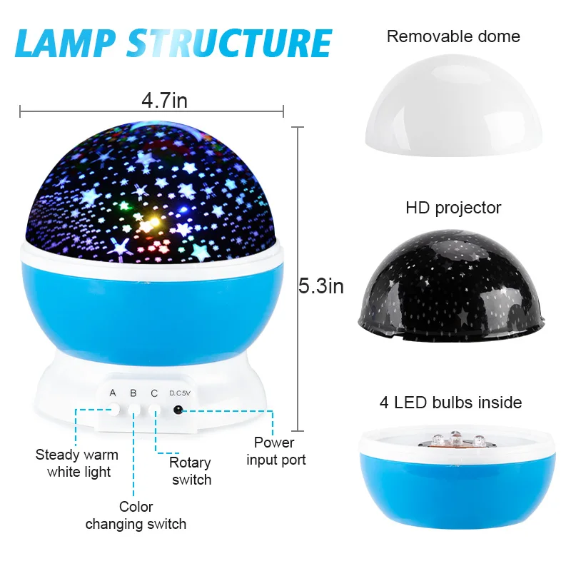 Galaxy Star Projector Lamp LED Night Light Rotating Planetarium Children Bedroom