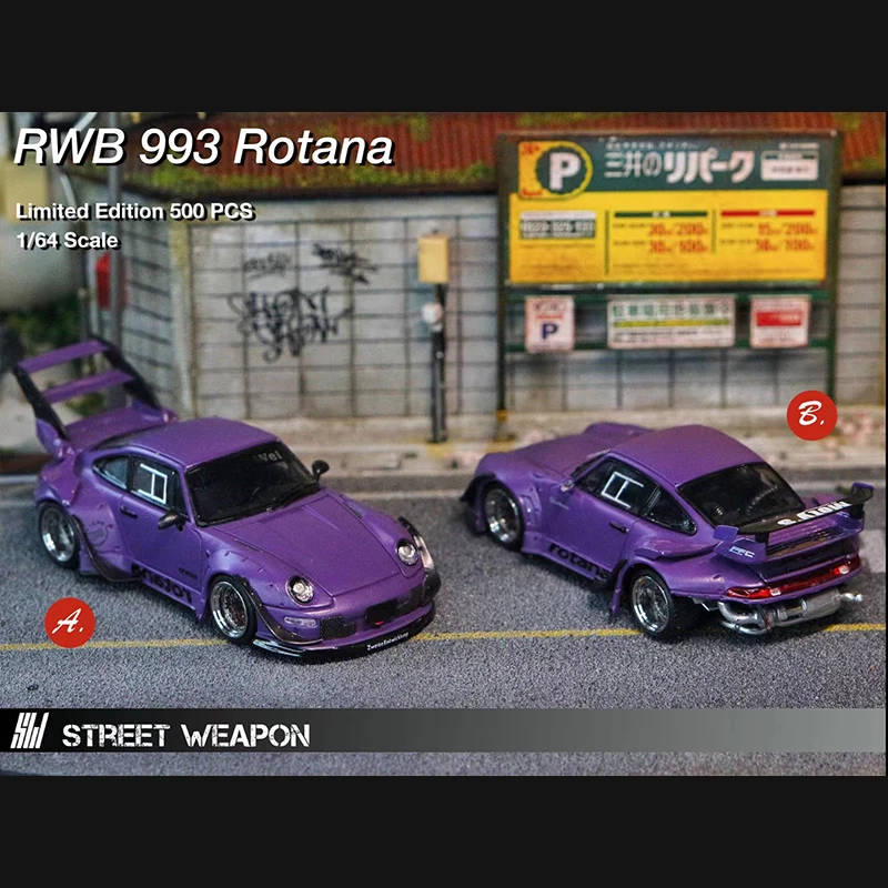 

Street Weapon 1:64 Model Car Pors RWB 993 Rotana Alloy Die-cast Vehicle Display - Matt Purple
