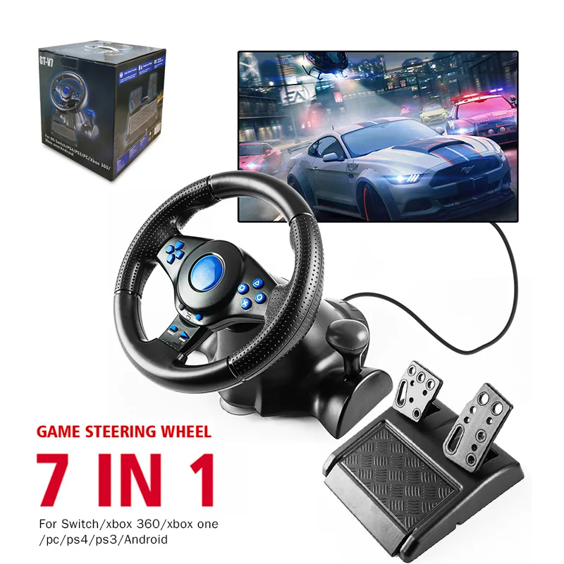 Controlador de Vibração de Volante de Corrida, 7 em 1, Simulação de Jogo,  Pedais para Switch, Xbox 360, Xbox One, PC, PS4, 3, Android - AliExpress