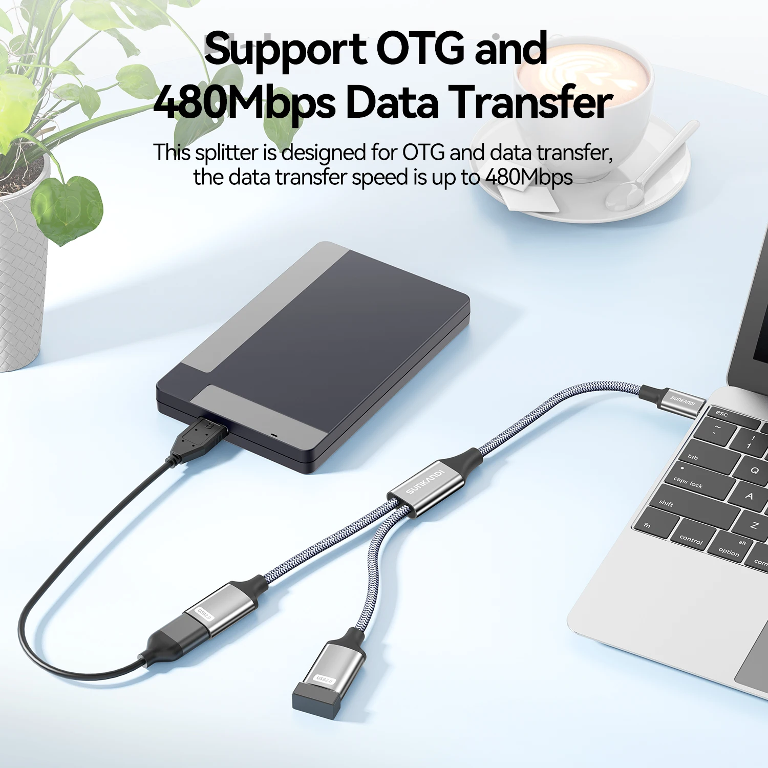 SUNKANDI Dual USB Female Hub Extension Cable