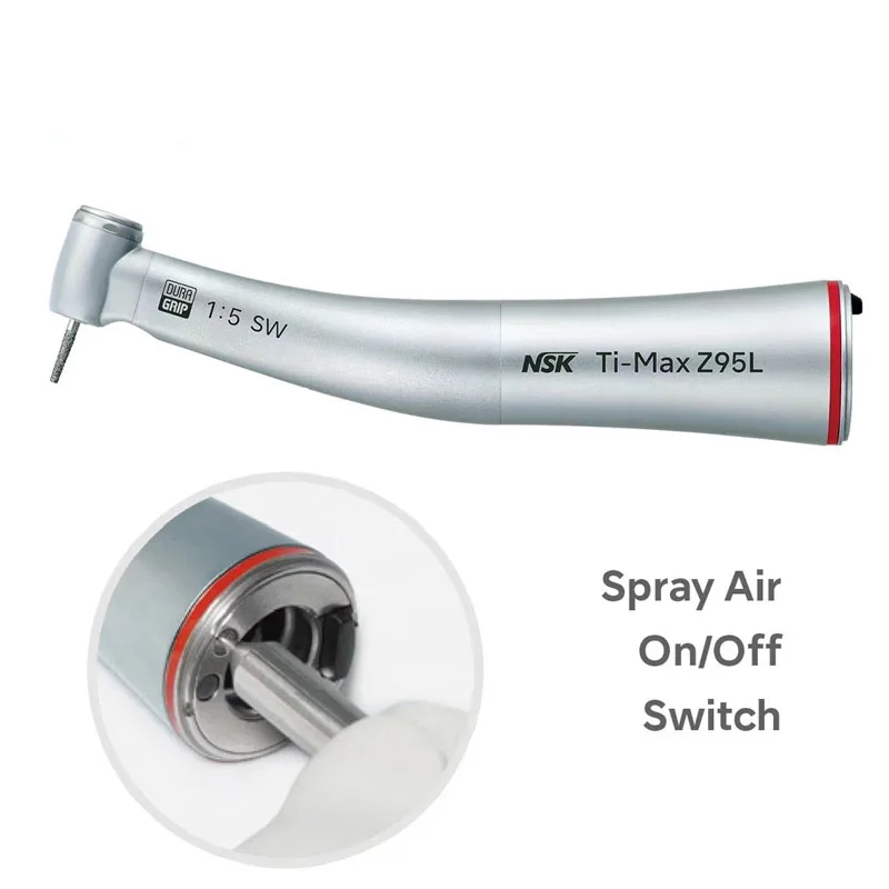 Nsk Ti Max X95L Controbangulo Dentale 1:5 Aumento Della Velocità Manipolo Contro Contrangolo Led Fibra Ottica Quattro Spray Anelli Rossi