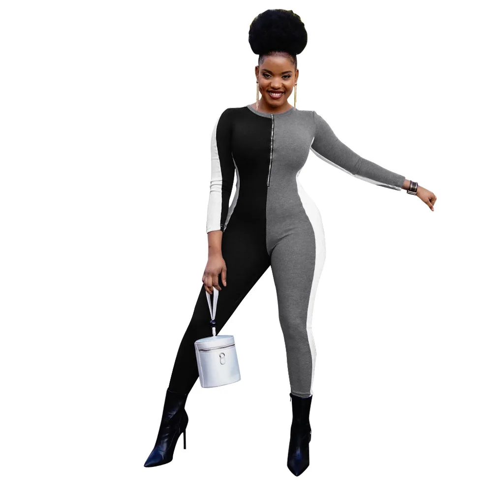 HAOOHU spring and summer new popular fashion long-sleeved color-collision jumpsuit pants casual boutique women's clothing hot