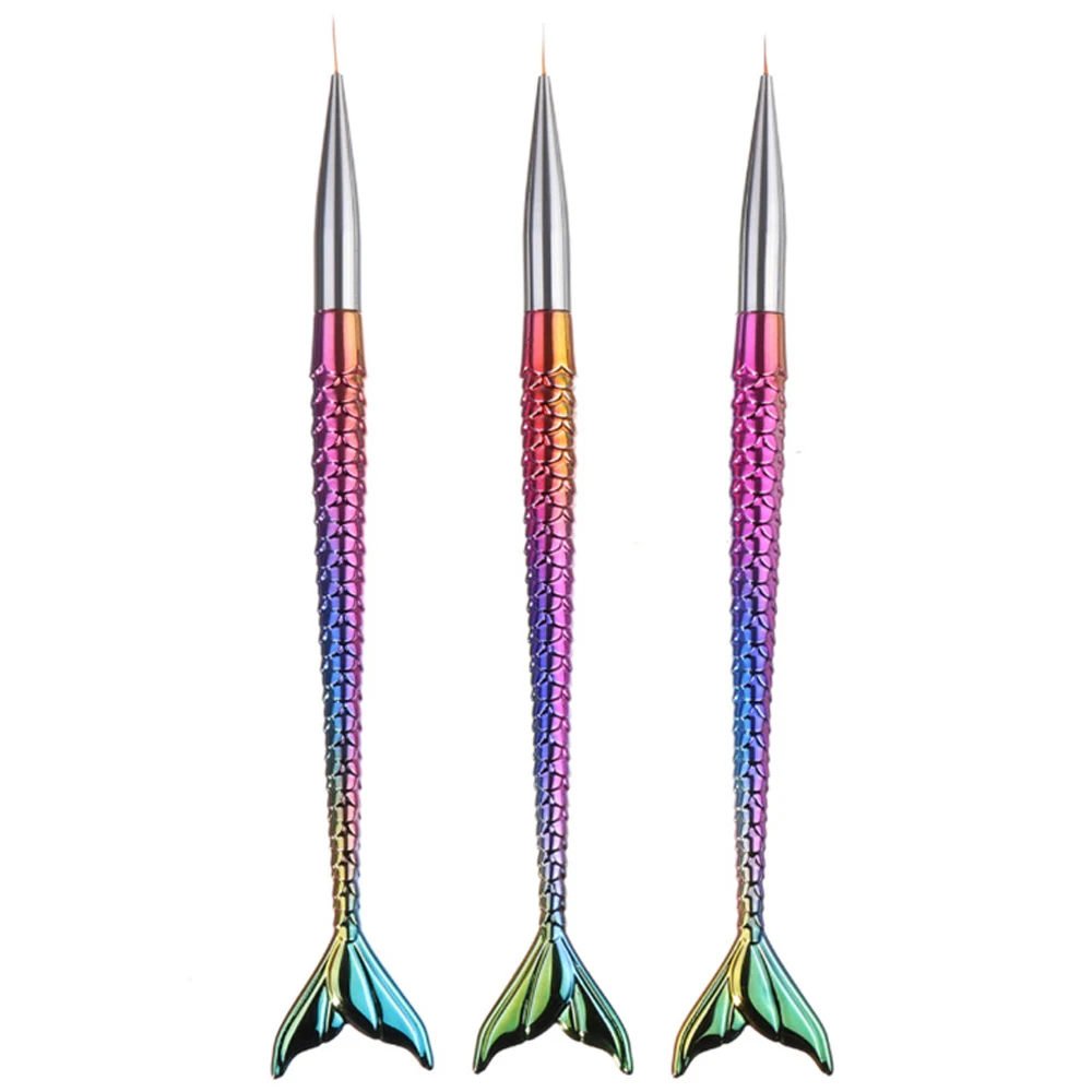 3 Pcs/Set Nail Art Liner Brushes Pen Mermaid Gradient DIY Wire Drawing Painting Pen Professional UV Gel Carving Manicure Tool 2