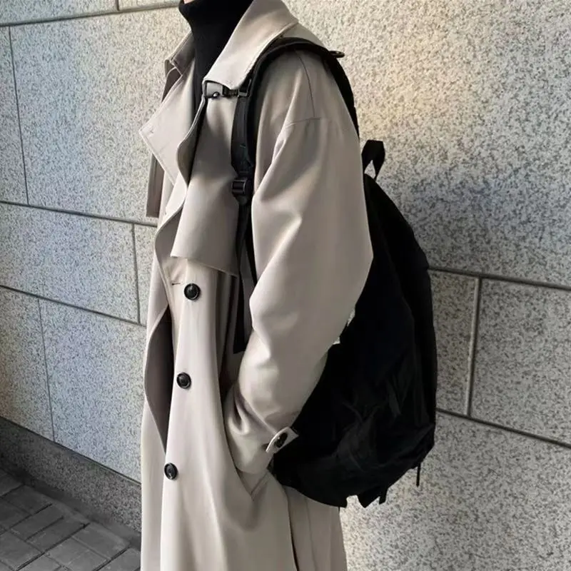 Oversize Windbreaker Men Korean Trend Mid Length Handsome Over Knee Coat British Autumn Winter Couple Elegant Cloak Coat