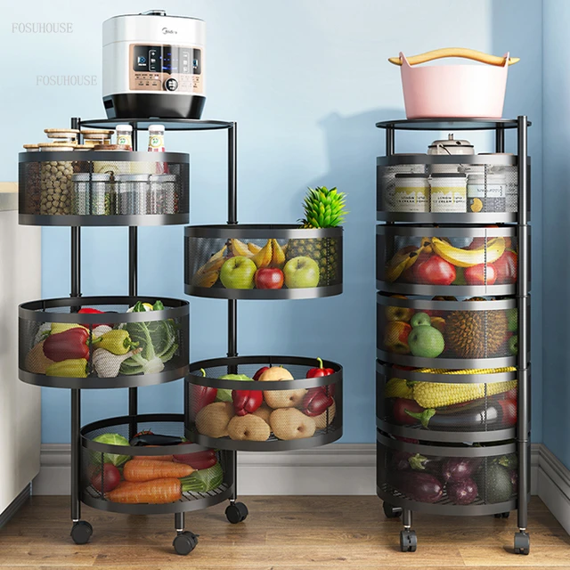 5 Layers Kitchen Rotating Shelf 360 Degree Baskets Fruit Vegetable Storage  Rack Floor Round Shelf With Wheels - Racks & Holders - AliExpress