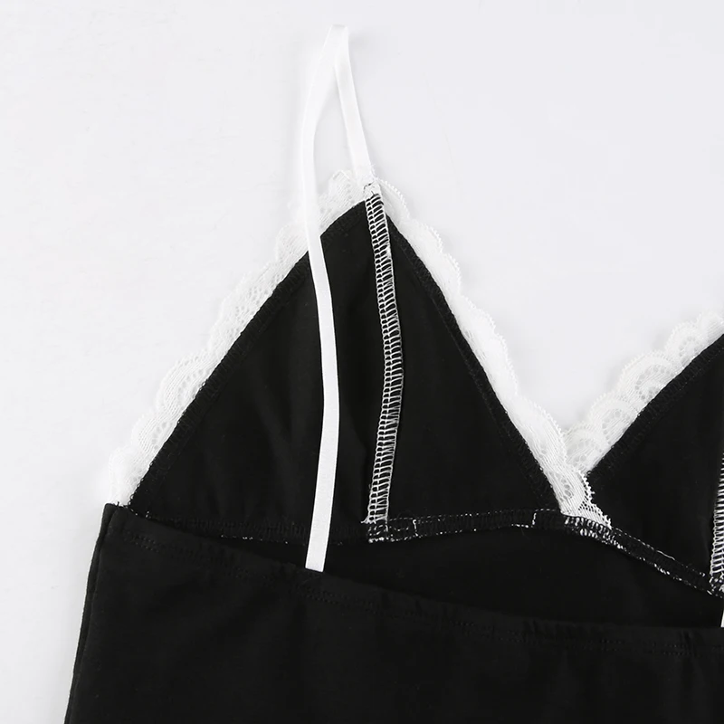 white bra Chic Basic Bow Lace Crop Top Patchwork Harajuk Black Spaghetti Straps Camisole Casual Contrast V Neck Vintage Street cotton camisole