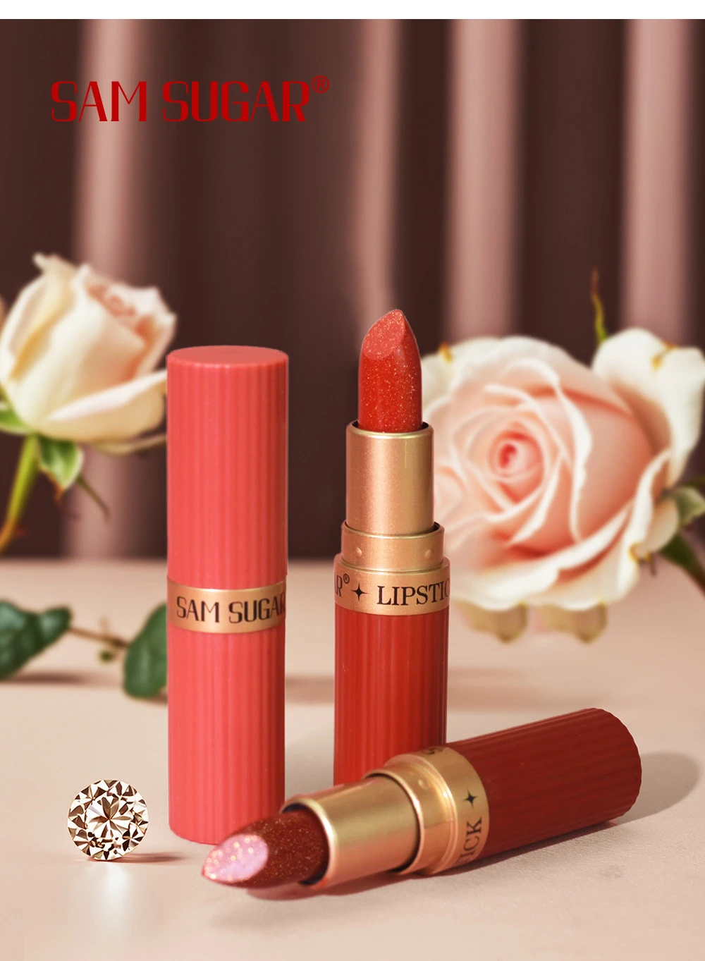 Brown Pearlescent Lipstick Waterproof Glitter Metallic Lip Gloss_voghion.com