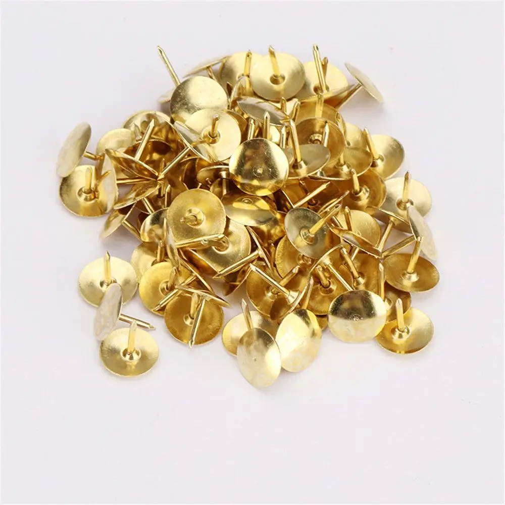 

100pcs/box Gold Color Metal Thumb Tack Bulletin Board Message Paper Fixed Push Needle Pins Office Binding Supplies Push Pins