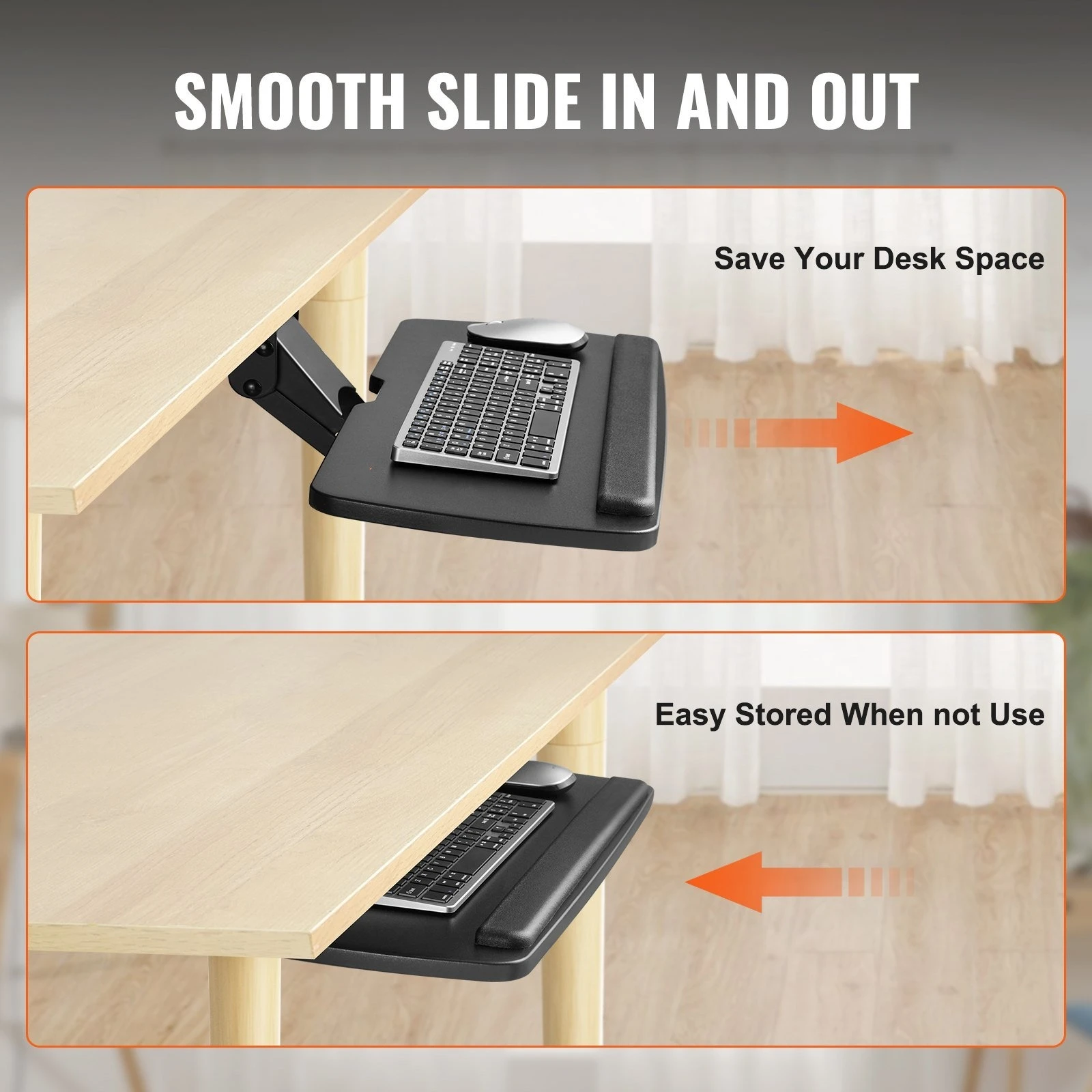 Keyboard Tray Under Desk, Height and Angle Adjustable Ergonomic Keyboard/Mouse Tray Under Desk, Large 25x9.8 inch Slide-out Comp 4