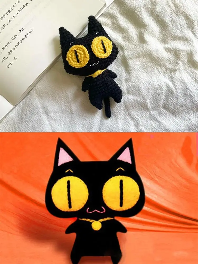 Big Eyed Black Cat DIY Material Package Wool Crochet Doll Weaving Handmade Cute Cat Pendant Keychain Cute Couple Birthday Gift