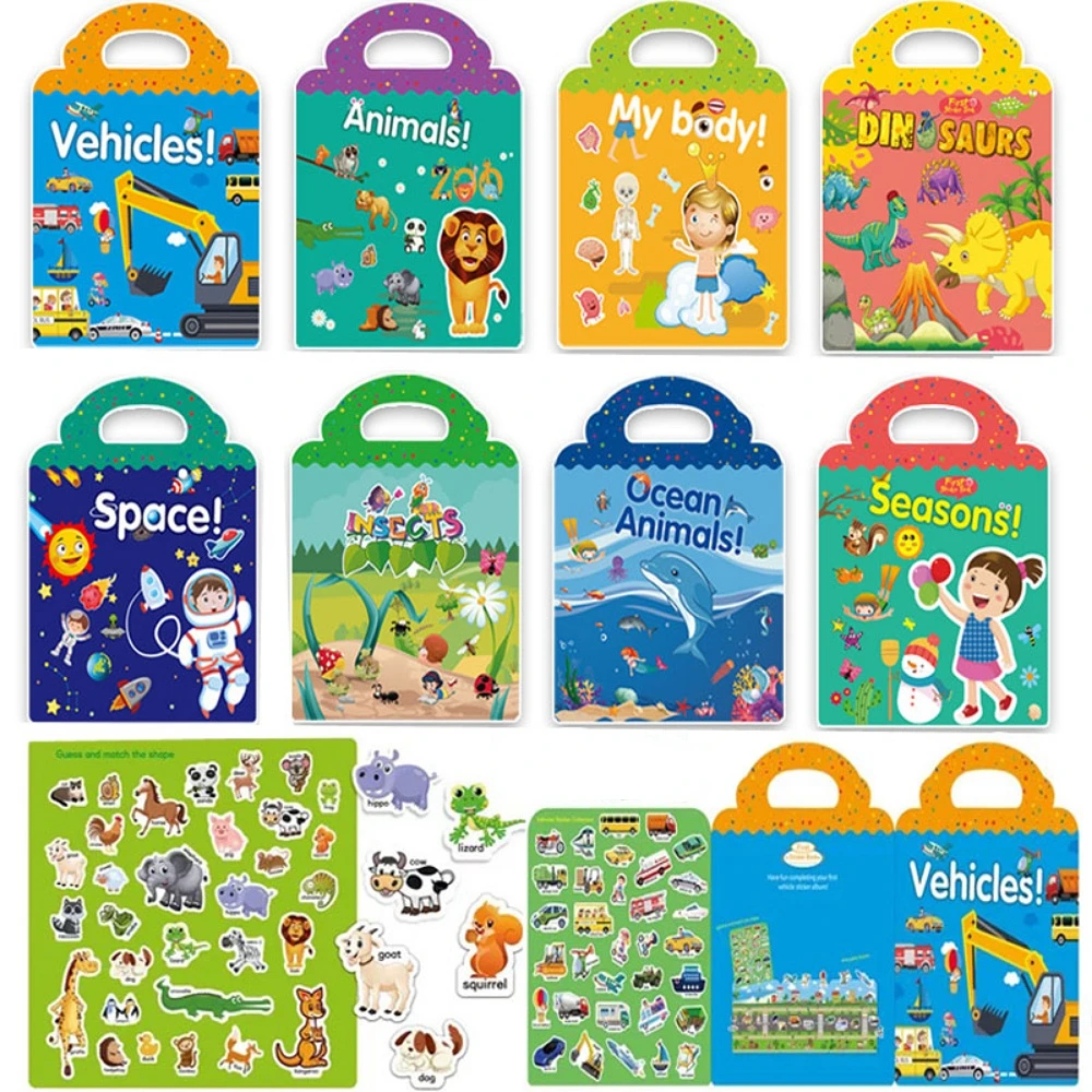 

Kids Reusable DIY Sticker Book Multiple Scenarios Cartoon Puzzle Stickers Cognition Educational Learning Toys for Children Gift