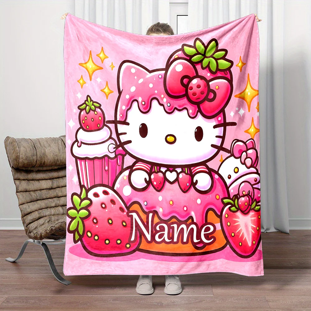 Customized Name Personalized Blanket Sanrio Hello Kitty Children Warm Soft Blankets Home Travel and Comfortable Blanket 6
