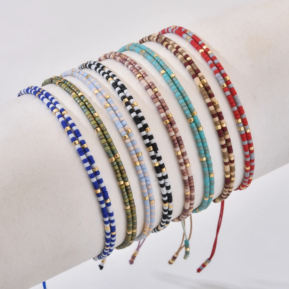 KELITCH Handmade Woven Seed Bead Bracelets - Thin Boho Charm Bracelets For Women, Royal Blue