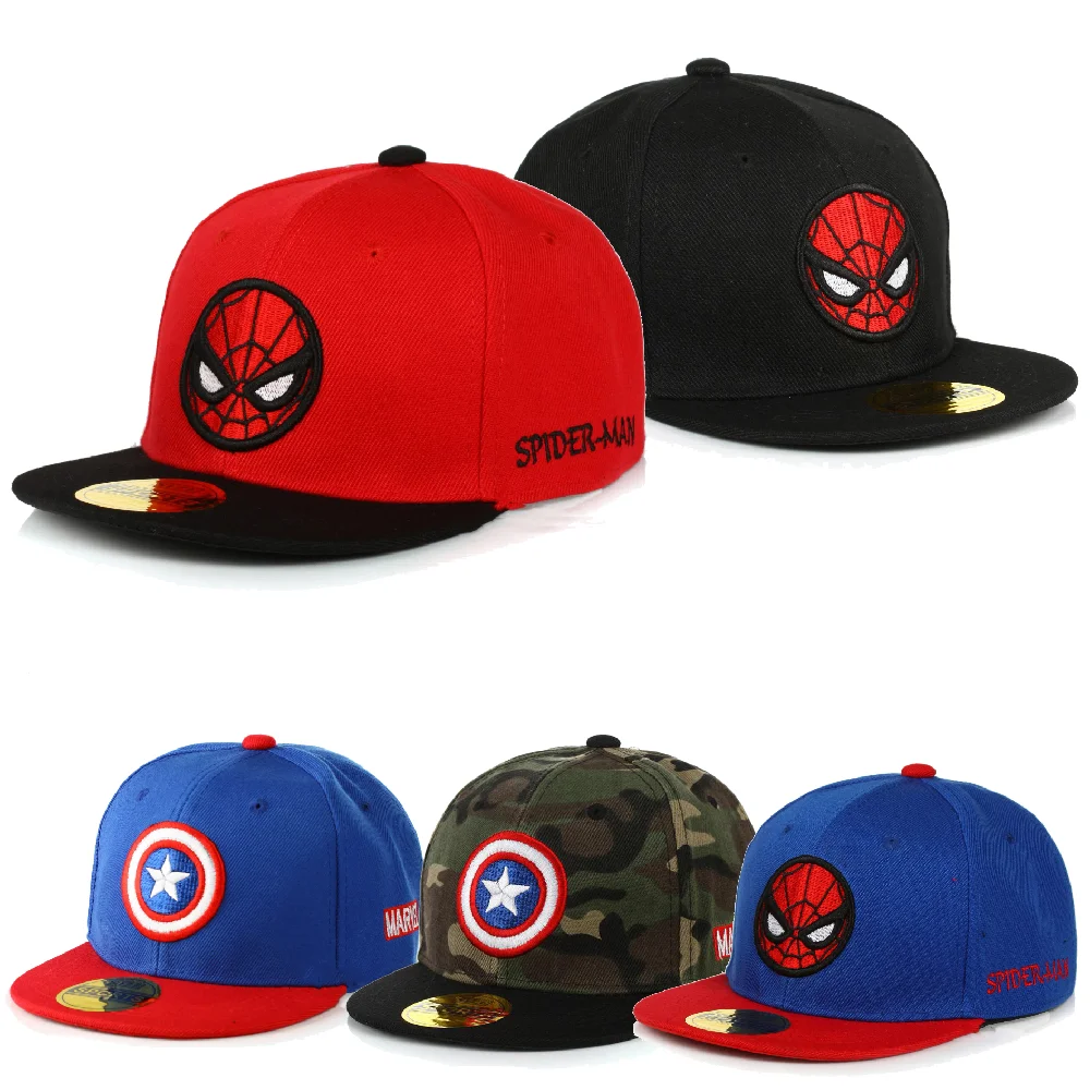 Spiderman Kids Snapback Sun Hat for Boys Girls Hip-Hop Style Superhero Spider Adjustable Embroidery Baseball Cap Cosplay Prop