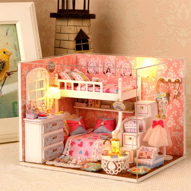 Cutebee DIY House Miniature Kit Wooden Miniature Doll Houses With Furniture LED Lights for Children Birthday Gift 2