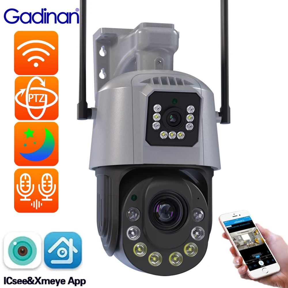 

Gadinan Dual Lens Dual Screen 6MP PTZ Wifi IP Camera Outdoor Human Detection 50x Zoom Wireless Security Surveillance CCTV Camera