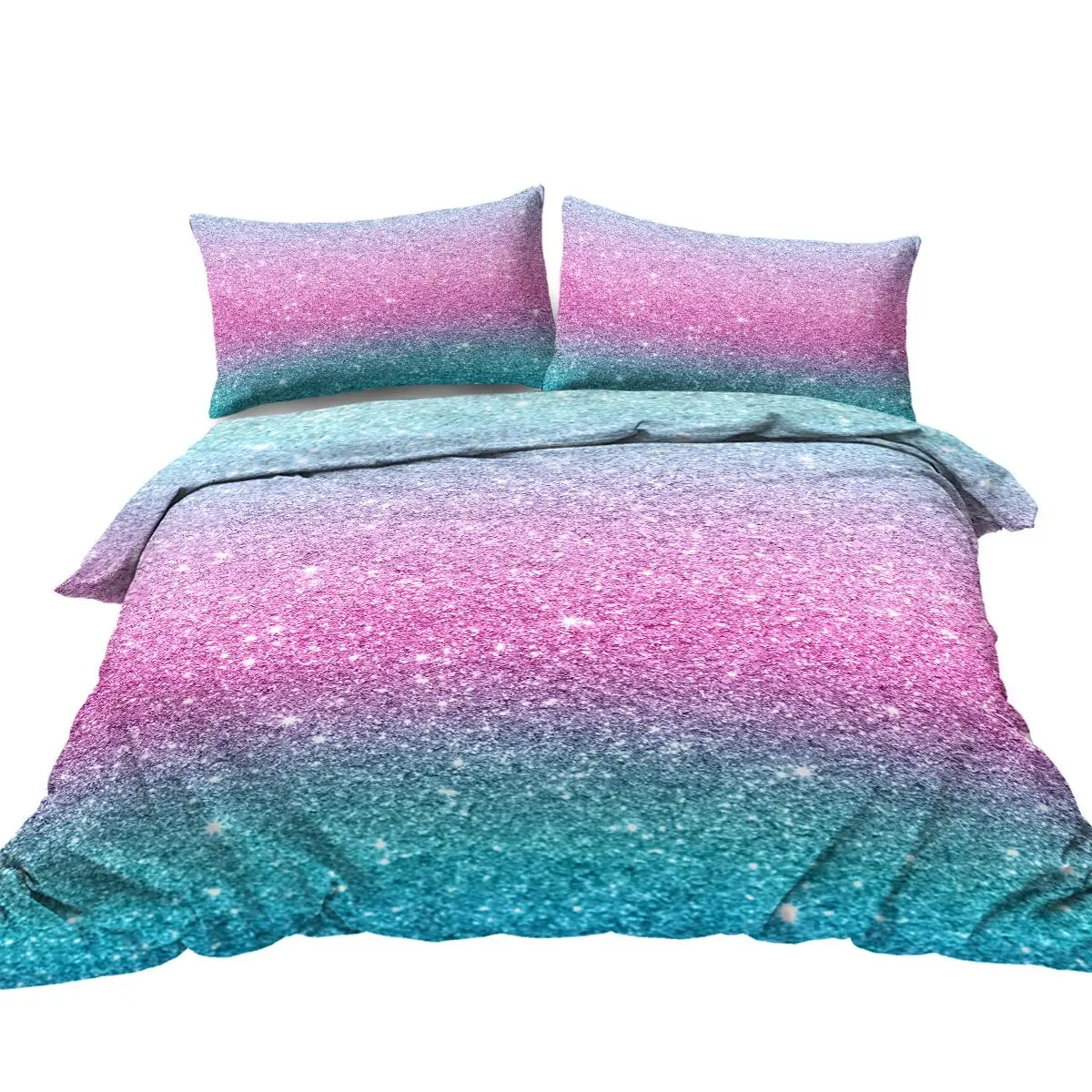 Trendy Pastel Glitter Duvet Cover Set - Turquoise, & 3-Piece Queen Bedding for girls 4
