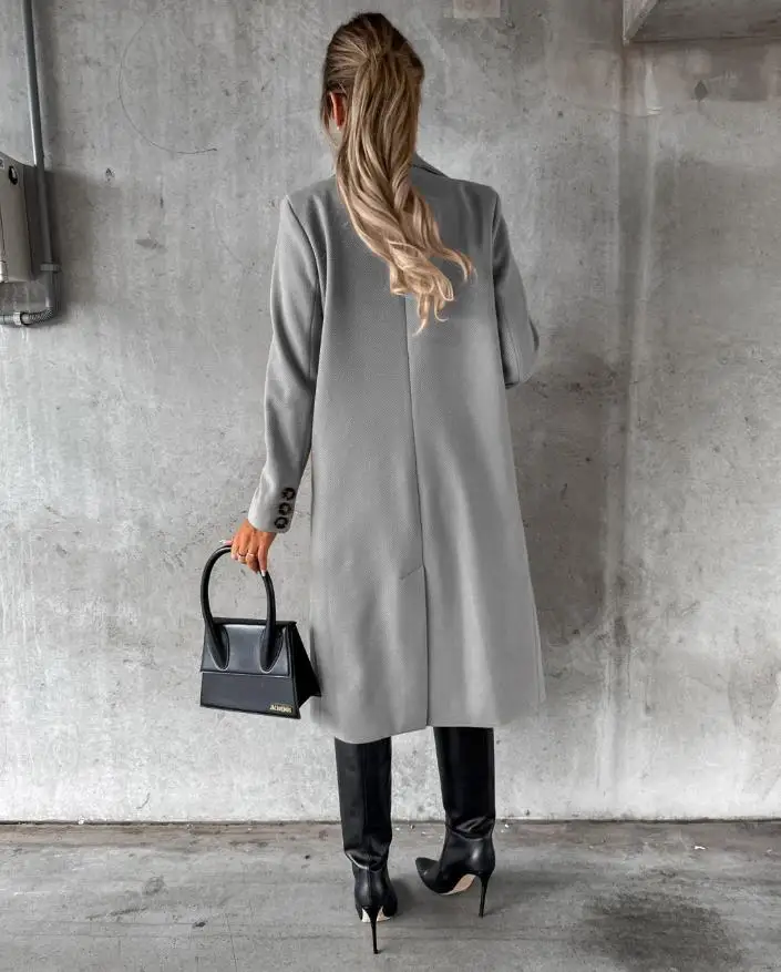 2025 NEUE Herbst Winter Frauen Lose Tren Jacke Top Ele Mode Lange Sve Revers Kragen Tasche Zweireiher Langen Mantel O – Detail 27