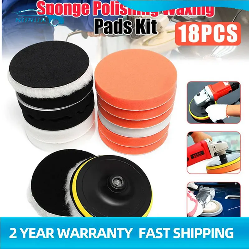 

18Pcs Sponge Polishing Waxing Pad In Polishing Disc 150/180mm Buffing Pad For Car Polisher +M14 Drill Adaptor With Scrub Towel