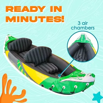 2 Person Inflatable Kayak with Exclusive Sun Canopy (Detachable) + Kayaks for Adults + 3rd Seat for Dog/Child 5
