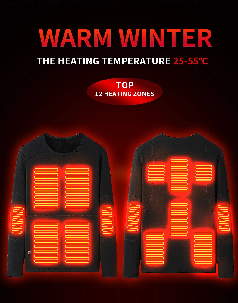 Heated Underwear Suit Winter Outdoor Thermal Heated Jacket Men Ski Suit USB Electric Heating Clothing Fleece Thermal Long Johns