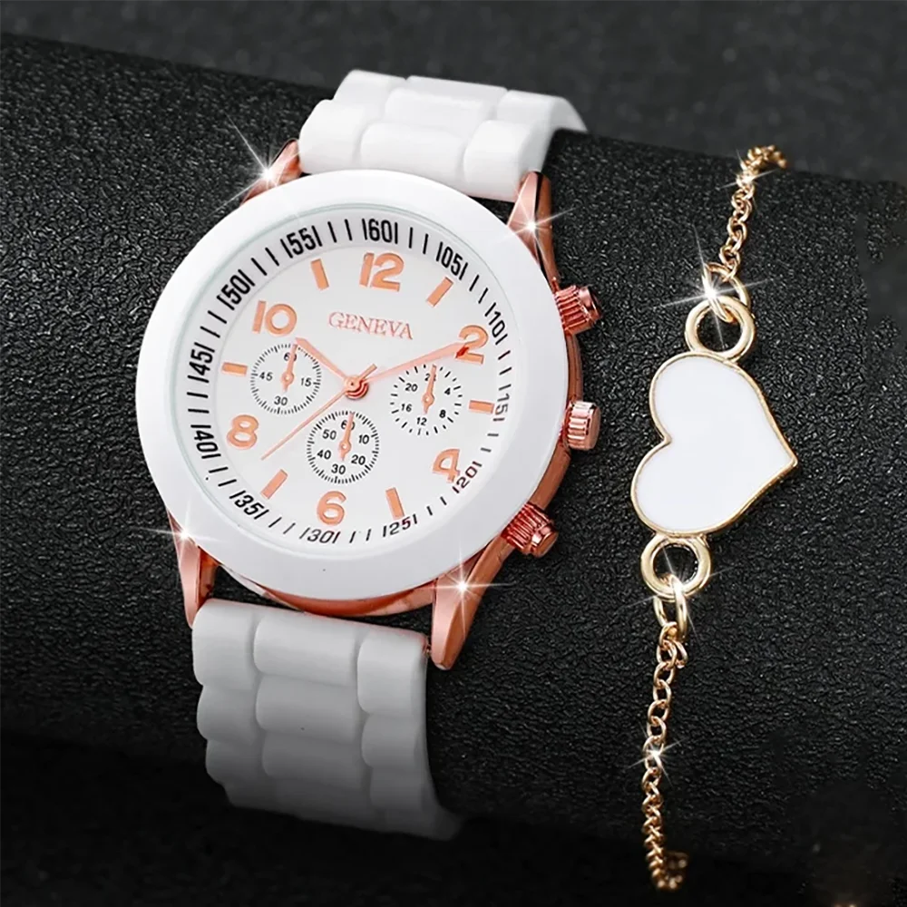 2pcs/set Fashion Simple Set Watches Luxury Men Women Silicone Tape Quartz Watch for Business Casual Bracelet Wristwatch