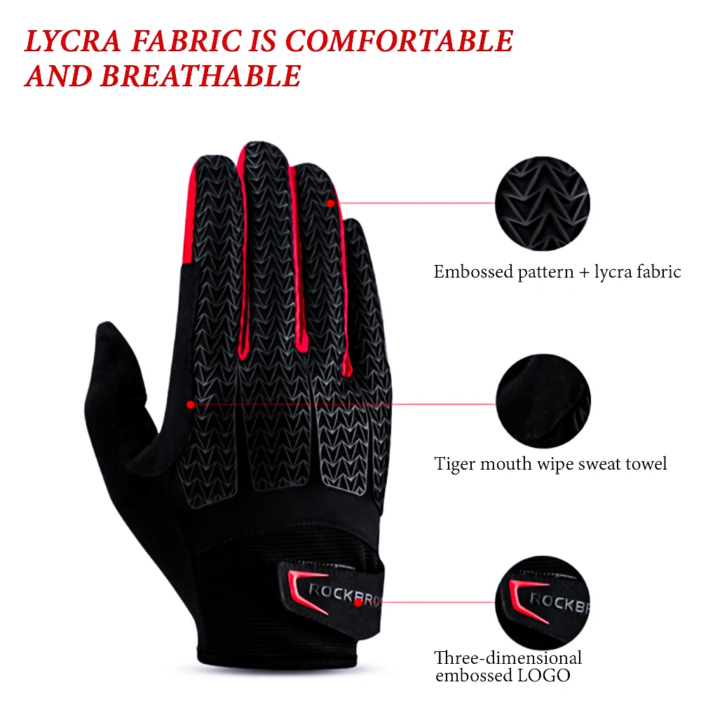 ROCKBROS Cycling Touch Screen Non-slip Gloves GET Liquid Silicone Palm Rest Full Finger Bicycle Glove Windproof Riding Equipment