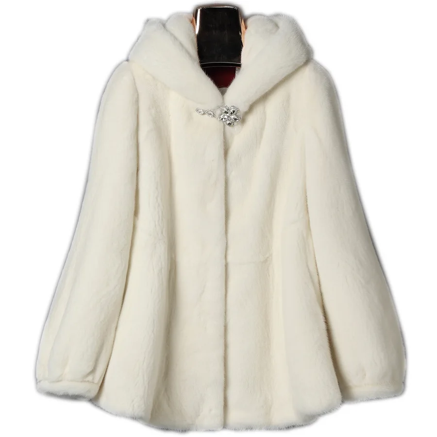 Autumn and Winter New Mink Coat Whole Mink Women's Hooded Mink Imitation Fur Coat Fur Coat