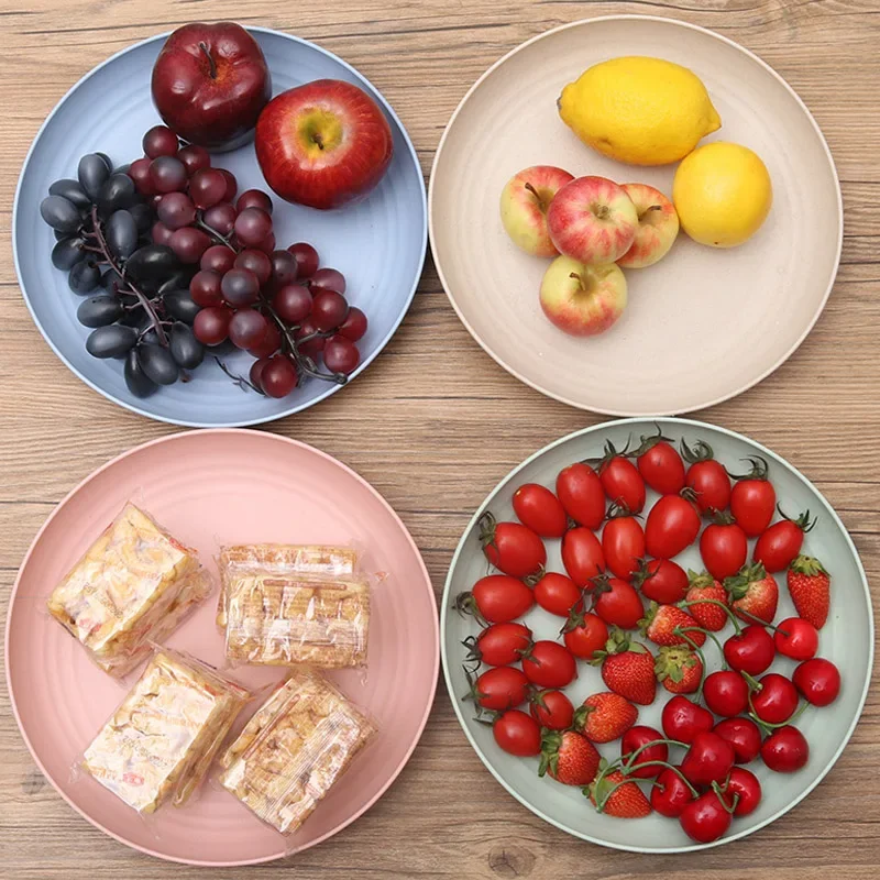 Assiettes rondes en paille de blé de couleur unie, assiettes à salade, Dessert, dîner, réutilisables, passe au micro-ondes, Anti-chute et incassables, assiettes à fruits
