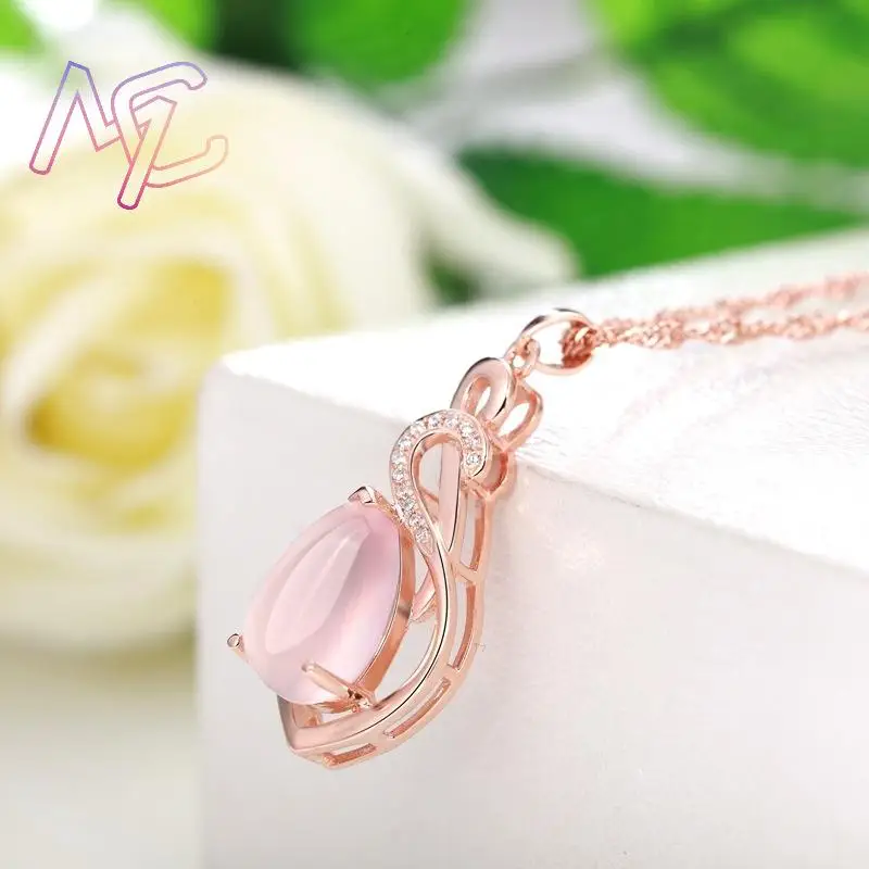 Pink Natural Jade Water drop Pendant Necklace Real Jewelry Talismans Amulet Rose Gold Plated Gifts for Women Vintage Stone