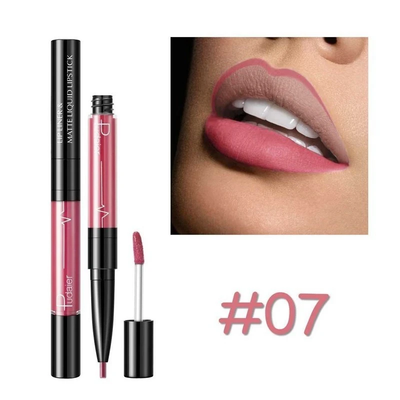 New Double-headed Lipstick Matte Lip Gloss Lip Liner 2 In 1 Long Lasting Waterproof Makeup Beauty Matte Lipstick