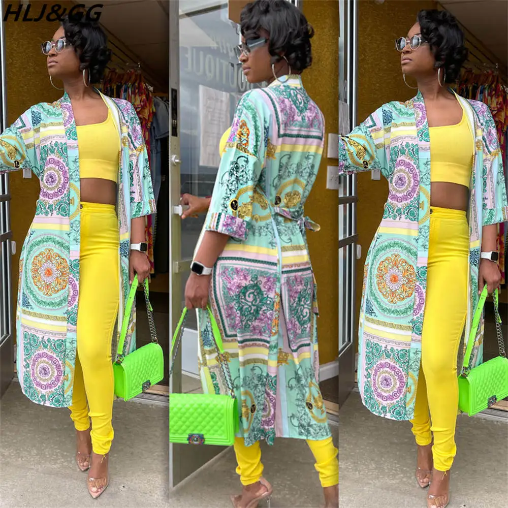 

HLJ&GG Fashion Retro Print Oversized Cardigan Women Causal Long Sleeve Belt Coat Casual Vintage Boho Pattern Clothing Fall 2022
