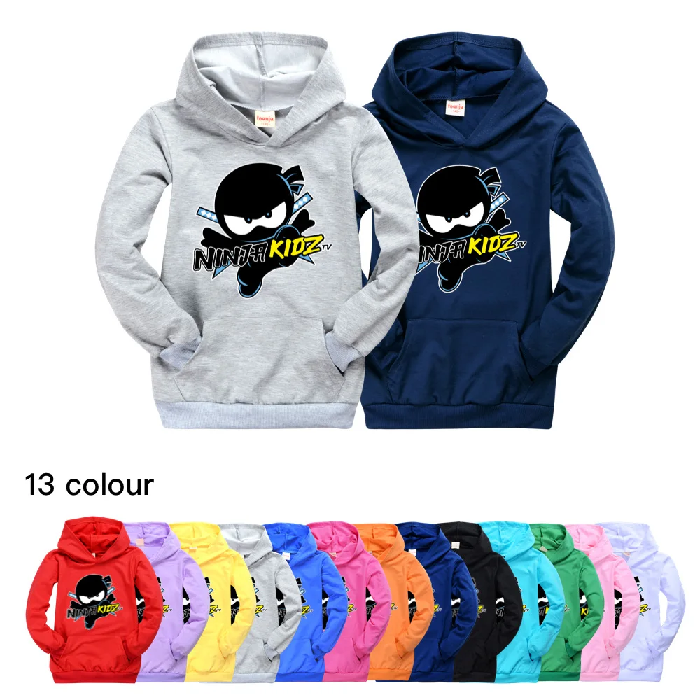 

NINJA KIDZ Hoodie shirt Casual Pocket Sweatershirt Boy Cotton Teenage Kids Hoodies T Shirt Baby Girls Tops 2-16Year Clothes