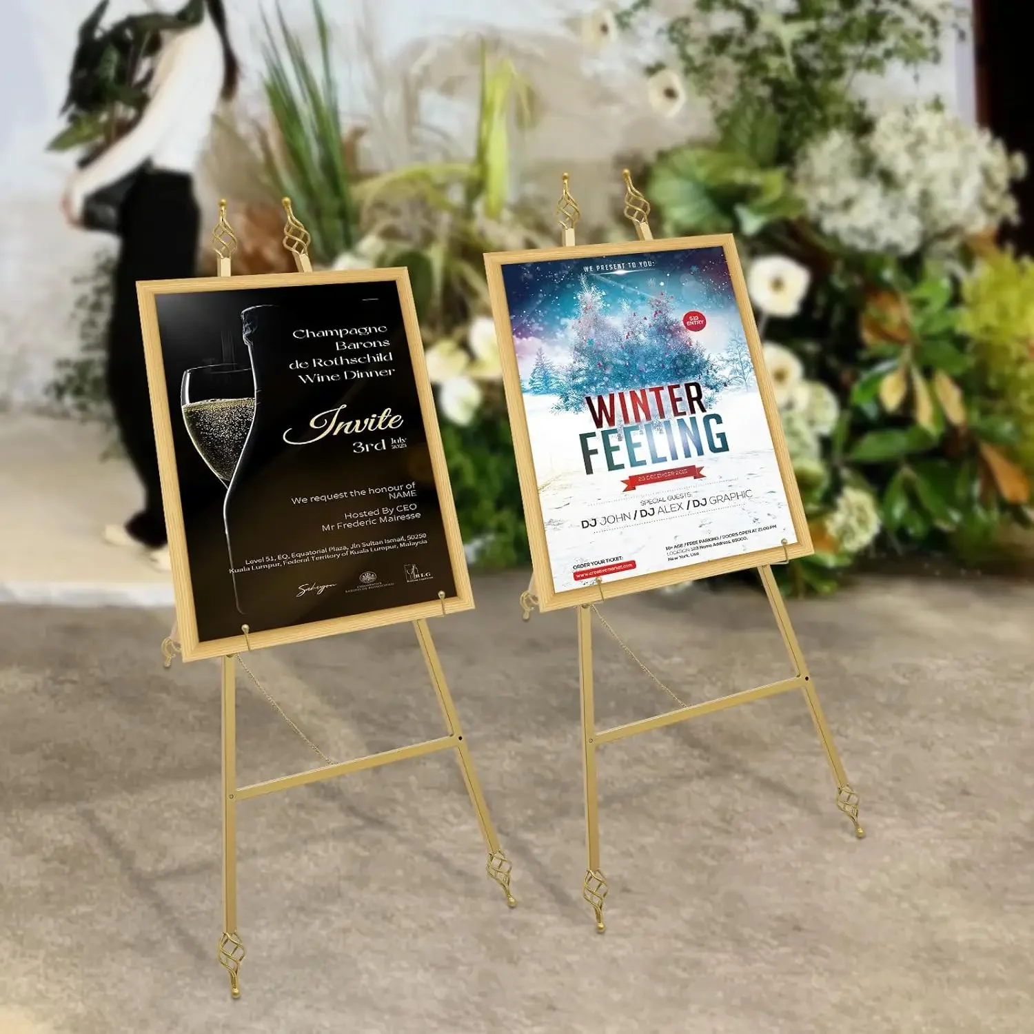 2XGold verstellbare Kettenlänge, Staffelei-Ständer für Hochzeitsschild und Poster, tragbare Poster-Staffelei, stabile dreieckige Struktur – Detail 1