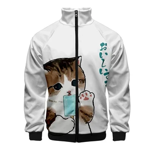 New Cute Cat Pattern 3D Jacket Men Women Harajuku Hip Hop New White Hoodies Casual Stand Collar Zipper Sweatshirt Coat Clothing